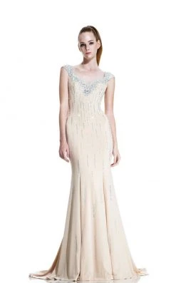 Formal Gowns Johnathan Kayne - 519 Bejeweled V-neck Sheath Dress 12 Formal Gowns Johnathan Kayne - 519 Bejeweled V-neck Sheath Dress