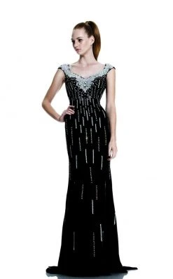 Formal Gowns Johnathan Kayne - 519 Bejeweled V-neck Sheath Dress