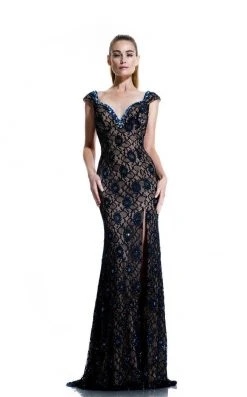 Johnathan Kayne - 535 Cap Sleeve Lace Accented Gown