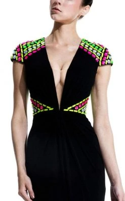 Johnathan Kayne - 581 Multi-Colored Beaded Contrast Long Gown