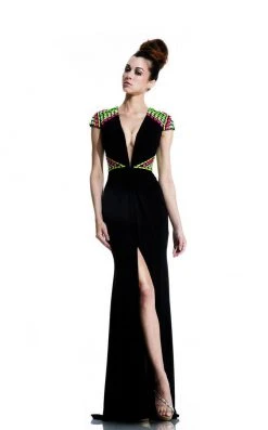 Johnathan Kayne - 581 Multi-Colored Beaded Contrast Long Gown