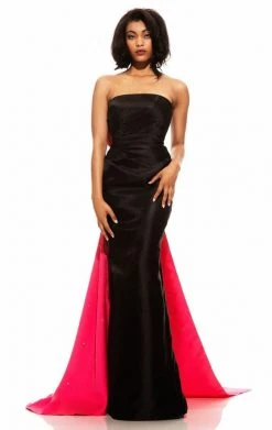 Johnathan Kayne - 6003 Contrasting Bow Draped Evening Gown