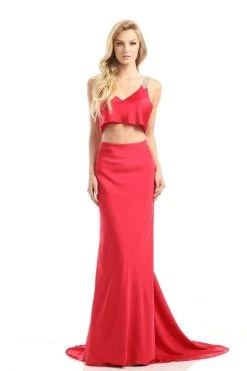 Johnathan Kayne - 6019 Bedazzled V-neck Sheath Dress Formal Gowns