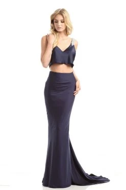 Johnathan Kayne - 6019 Bedazzled V-neck Sheath Dress Formal Gowns