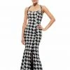 Johnathan Kayne - 6086 Halter Houndstooth Pattern Long Gown Formal Gowns