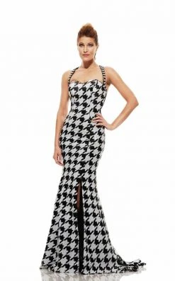 Johnathan Kayne - 6086 Halter Houndstooth Pattern Long Gown Formal Gowns