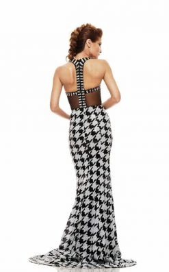 Johnathan Kayne - 6086 Halter Houndstooth Pattern Long Gown Formal Gowns
