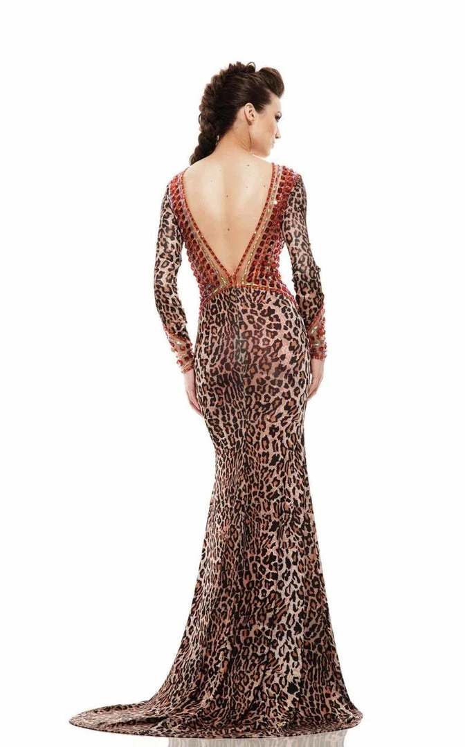Johnathan Kayne - 6087 Printed Deep V-neck Sheath Dress Formal Gowns 4 Johnathan Kayne - 6087 Printed Deep V-neck Sheath Dress Formal Gowns