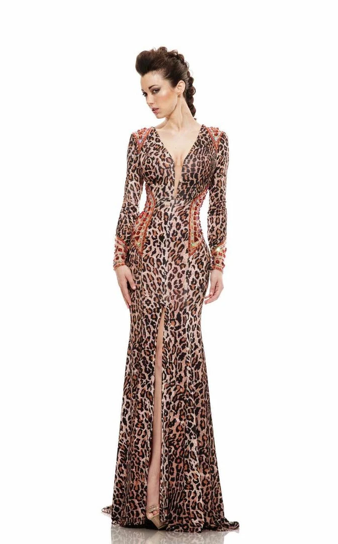 Johnathan Kayne - 6087 Printed Deep V-neck Sheath Dress Formal Gowns 3 Johnathan Kayne - 6087 Printed Deep V-neck Sheath Dress Formal Gowns