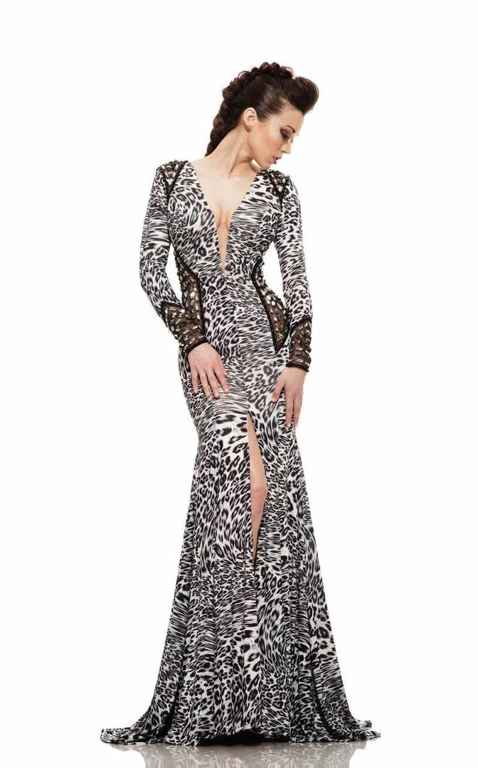 Johnathan Kayne - 6087 Printed Deep V-neck Sheath Dress Formal Gowns 5 Johnathan Kayne - 6087 Printed Deep V-neck Sheath Dress Formal Gowns