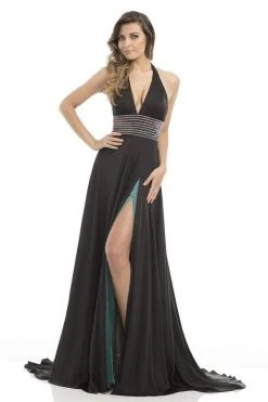 Formal Gowns Johnathan Kayne - 7086 Deep Halter Charmeuse A-line Gown