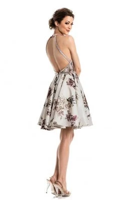 Cocktail Dresses Johnathan Kayne - 7201 Haltered Floral Print Cocktail Dress