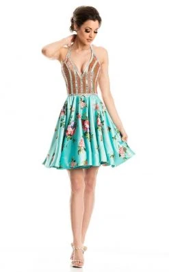 Johnathan Kayne - 7202 Halter Neck Floral Print Short Dress