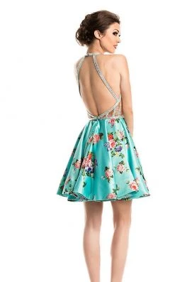 Johnathan Kayne - 7202 Halter Neck Floral Print Short Dress