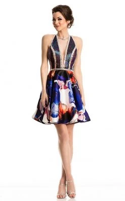 Cocktail Dresses Johnathan Kayne - 7203 Plunging Halter Neck Cocktail Dress