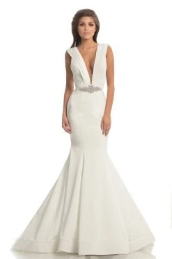 Johnathan Kayne - 8204 Pleated Plunging V-Neck Mermaid Gown