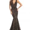Formal Gowns Johnathan Kayne - 8218 Deep V-neck Glitter Lace Mermaid Gown 2 Formal Gowns Johnathan Kayne - 8218 Deep V-neck Glitter Lace Mermaid Gown