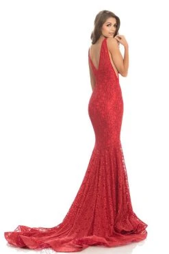 Formal Gowns Johnathan Kayne - 8218 Deep V-neck Glitter Lace Mermaid Gown