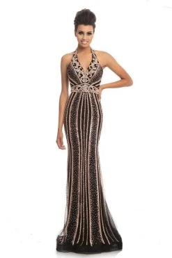Johnathan Kayne - 9004 Plunging Halter Beaded Mermaid Gown Formal Gowns