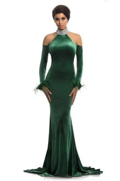 Formal Gowns Johnathan Kayne - 9015 Crystal Embellished High Velvet Mermaid Gown