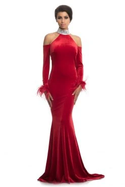 Formal Gowns Johnathan Kayne - 9015 Crystal Embellished High Velvet Mermaid Gown