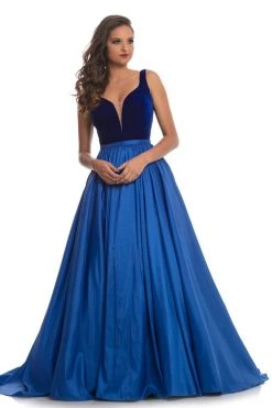 Johnathan Kayne - 9016 Plunging Illusion Sweetheart Velvet Gown
