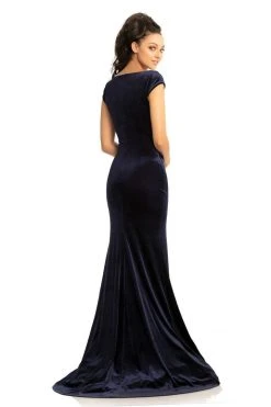 Johnathan Kayne - 9018 Surplice Style Velvet Sheath Evening Gown
