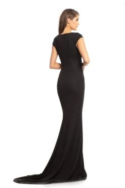 Johnathan Kayne - 9043 Plunging V-neck Glitter Knit Trumpet Dress Formal Gowns
