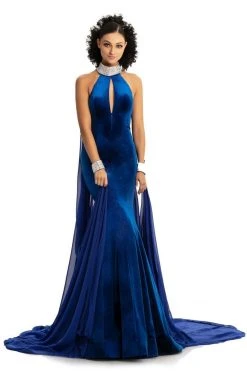 Johnathan Kayne - 9046 Jeweled High Halter Mermaid Gown With Cape Formal Gowns