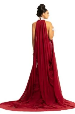 Johnathan Kayne - 9046 Jeweled High Halter Mermaid Gown With Cape Formal Gowns