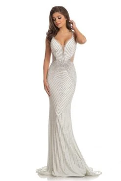 Johnathan Kayne - 9049 Embellished Deep V-neck Trumpet Dress