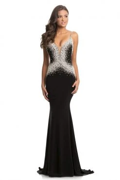 Johnathan Kayne - 9060 Bejeweled Deep V-neck Trumpet Dress