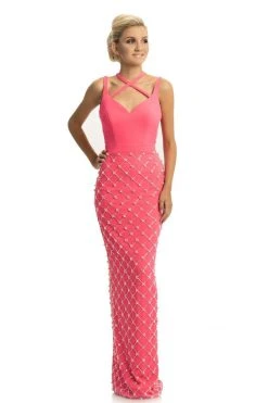 Johnathan Kayne - 9064 Beaded Sheath Dress With Back Slit