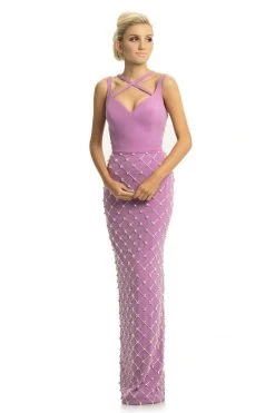 Johnathan Kayne - 9064 Beaded Sheath Dress With Back Slit