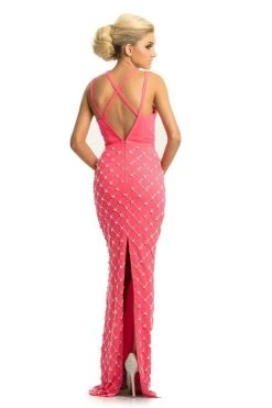 Johnathan Kayne - 9064 Beaded Sheath Dress With Back Slit
