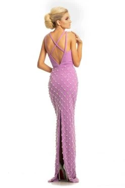 Johnathan Kayne - 9064 Beaded Sheath Dress With Back Slit