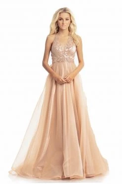 Formal Gowns Johnathan Kayne - 9066 Bead Embellished Plunging Halter Ballgown