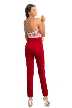 Plus Size Dresses Johnathan Kayne - 9069 Bejeweled Sweetheart Stretch Velvet Jumpsuit
