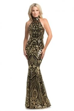 Johnathan Kayne - 9086 Sequin Print High Neck Mermaid Gown