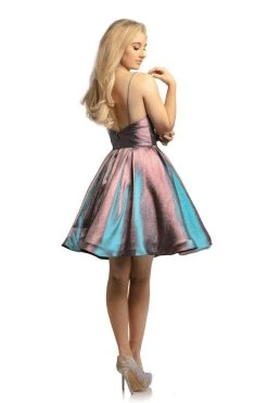 Cocktail Dresses Johnathan Kayne - 9201 Plunging V-Neck Metallic Brocade A-Line Dress