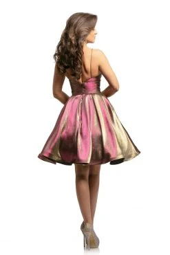 Cocktail Dresses Johnathan Kayne - 9201 Plunging V-Neck Metallic Brocade A-Line Dress