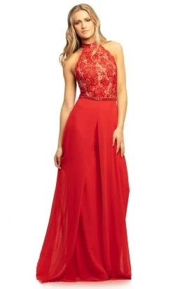 Johnathan Kayne - 9205 Beaded Lace Chiffon Jumpsuit With Skirt Overlay Formal Gowns