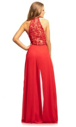 Johnathan Kayne - 9205 Beaded Lace Chiffon Jumpsuit With Skirt Overlay Formal Gowns