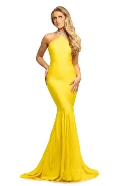 Formal Gowns Johnathan Kayne - 9212 Fitted High Halter Mermaid Evening Gown