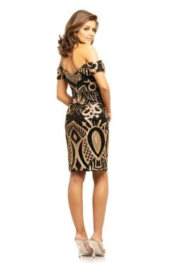 Johnathan Kayne - 9231 Sequined Plunging Off-shoulder Sheath Dress