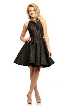 Cocktail Dresses Johnathan Kayne - 9233 Lace Halter Neck Brocade A-line Dress