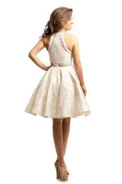Cocktail Dresses Johnathan Kayne - 9233 Lace Halter Neck Brocade A-line Dress