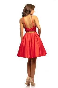 Cocktail Dresses Johnathan Kayne - 9236 Embellished Halter Satin A-line Dress