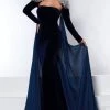 Formal Gowns Johnathan Kayne - Beaded Cape Draped Evening Dress 2453 - 1 Pc Navy In Size 8 Available 1 Formal Gowns Johnathan Kayne - Beaded Cape Draped Evening Dress 2453 - 1 Pc Navy In Size 8 Available