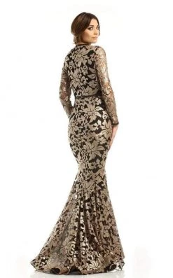 Johnathan Kayne - Sequined Plunging V-neck Mermaid Gown 6113 - 1 Pc Gold/Black In Size 4 Available Formal Gowns